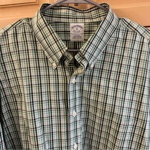 Brooks Brothers Green and Blue Plaid Button-Down Shirt mens xl
